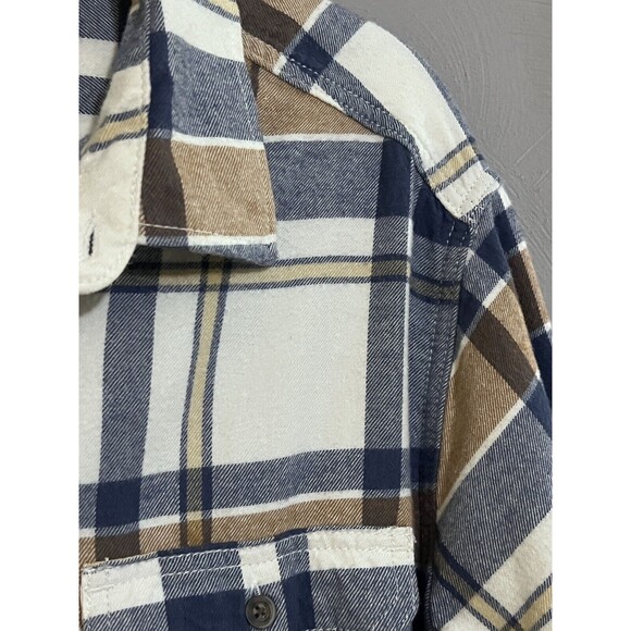 George Men’s Button Down Plaid L/S Flannel Shirt Cream Khaki Blue Size XL - Picture 4 of 6